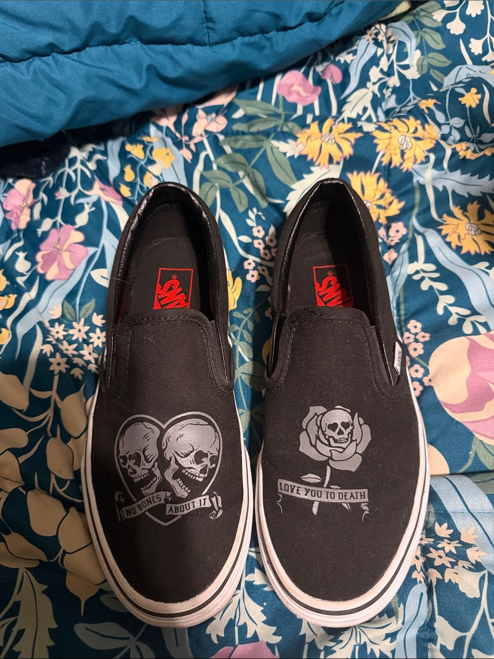 Vans Black Slip-On Skull & Rose Graphic Sneakers